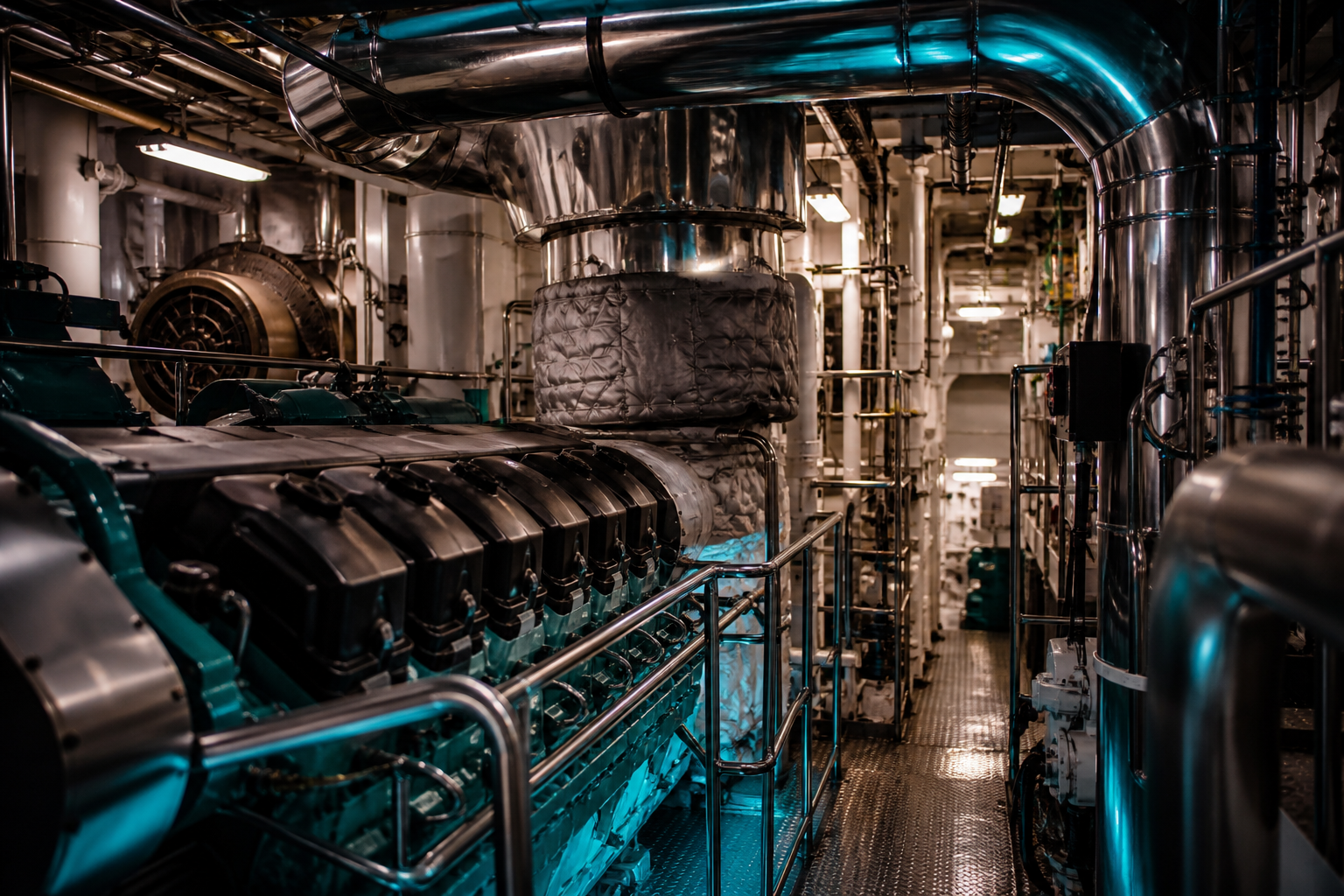 Ship engine room machinery